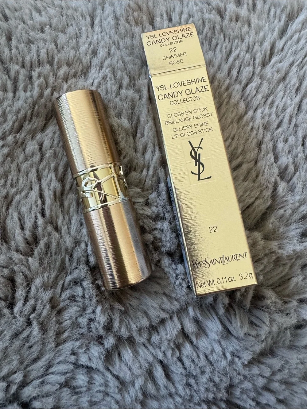 NIB YSL Holiday Love Shine Candy Glaze Lipstick 22 Shimmer Rose Limited Gold